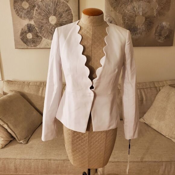 Calvin Klein Petite Scalloped Open-Front Jacket size 6P in White - NEW - Picture 3 of 14